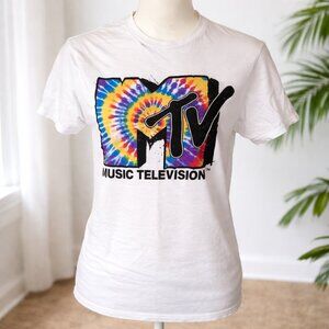 MTV Music Television Tie-Dye Logo T-Shirt White Size Small